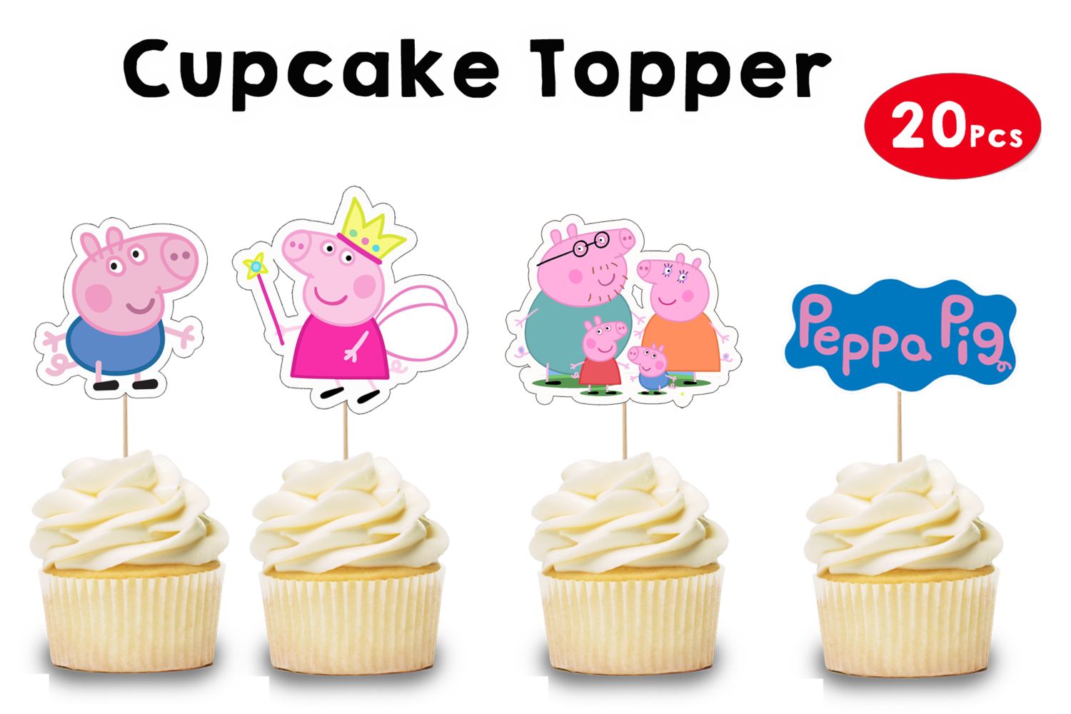 Peppa Pig  Theme Cupcake Shape Topper (20 Pcs)