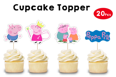 Peppa Pig  Theme Cupcake Shape Topper (20 Pcs)