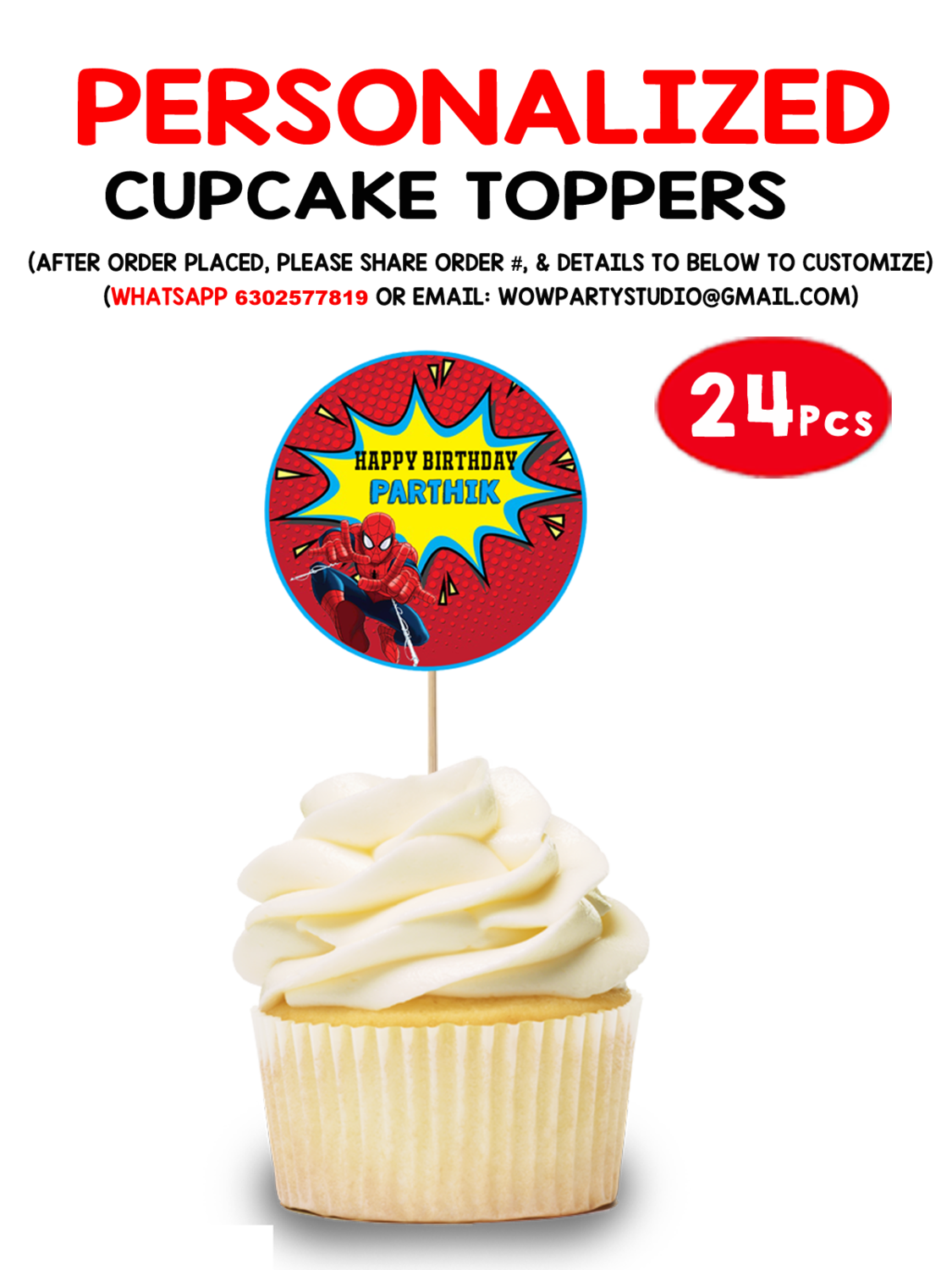 Spiderman Cupcake Topper (24 Pcs)