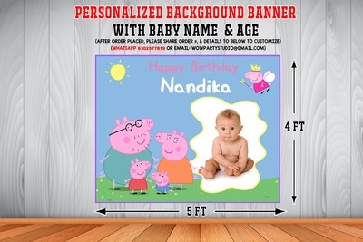 Peppa Pig Backdrop / Background Banner With Baby Picture  (4ft x 5ft)
