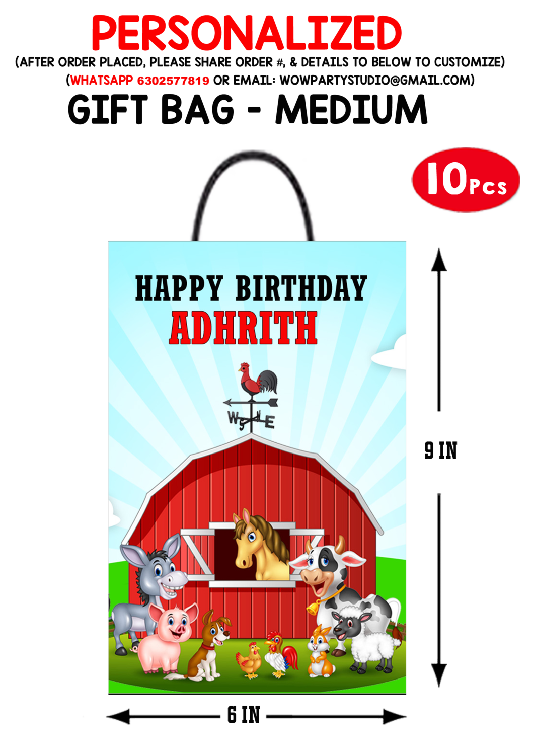 Farm Animals Theme Gift Bag - Medium (10 Pcs)