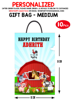 Farm Animals Theme Gift Bag - Medium (10 Pcs)