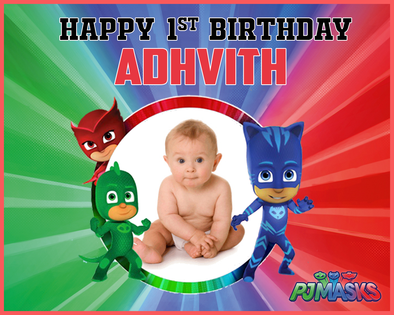 PJ Masks Background Banner With Baby Picture  (4ft x 5ft)