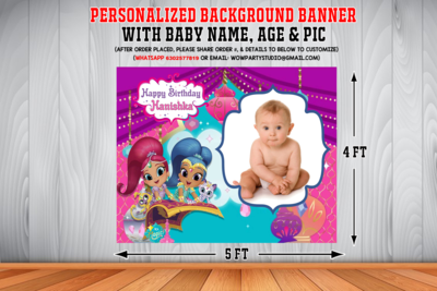 Shimmer &amp; Shine Background Banner With Baby Picture (4ft x 5ft)