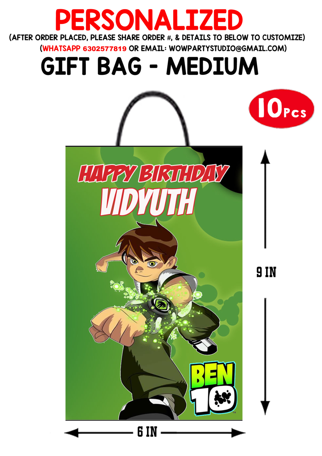 Ben 10 Theme Gift Bag - Medium (10 Pcs)