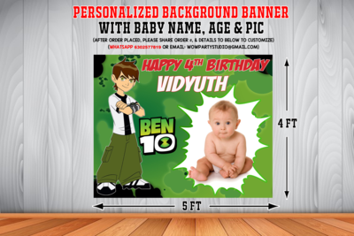 Ben 10 Background Banner With Baby Picture (4ft x 5ft)