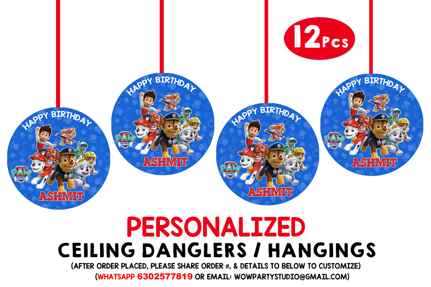 Paw Patrol Ceiling Hangings / Danglers (12 Pcs)