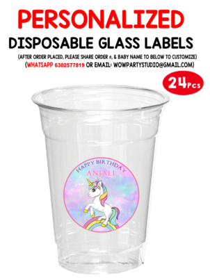 Unicorn Plastic /  Mocktail  Disposable Glass Stickers (24 Pcs)
