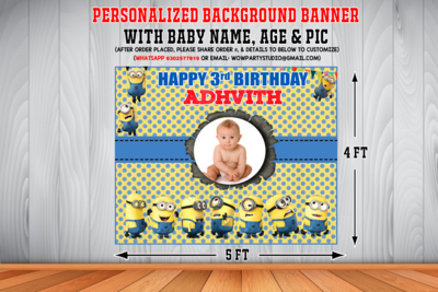 Minion Background Banner With Baby Picture (4ft x 5ft)