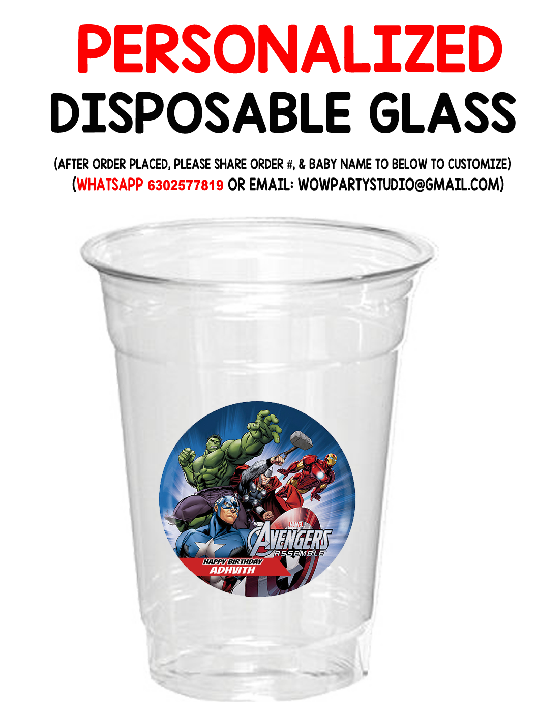 Avengers Theme Plastic /  Mocktail  Disposable Glass Stickers (24 Pcs)