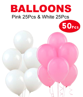 Balloons Pink & White - 50Pcs