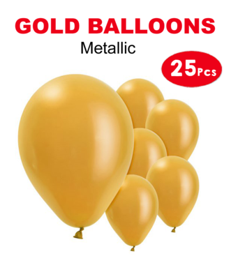 Gold Metallic Latex Balloons - 25Pcs