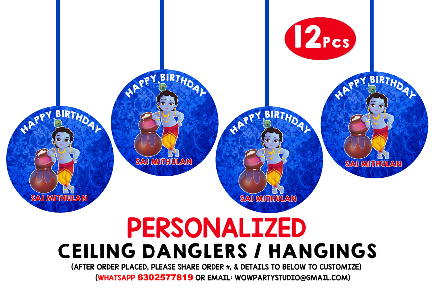 Little Krishna Ceiling Hangings / Danglers (12 Pcs)