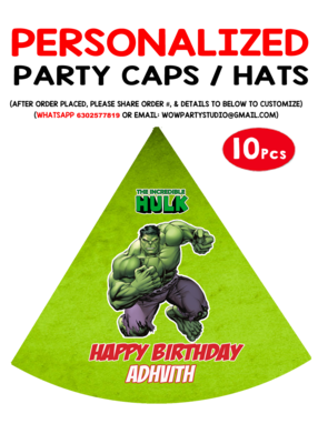Hulk Theme - Party Caps / Hats (10 Pcs)