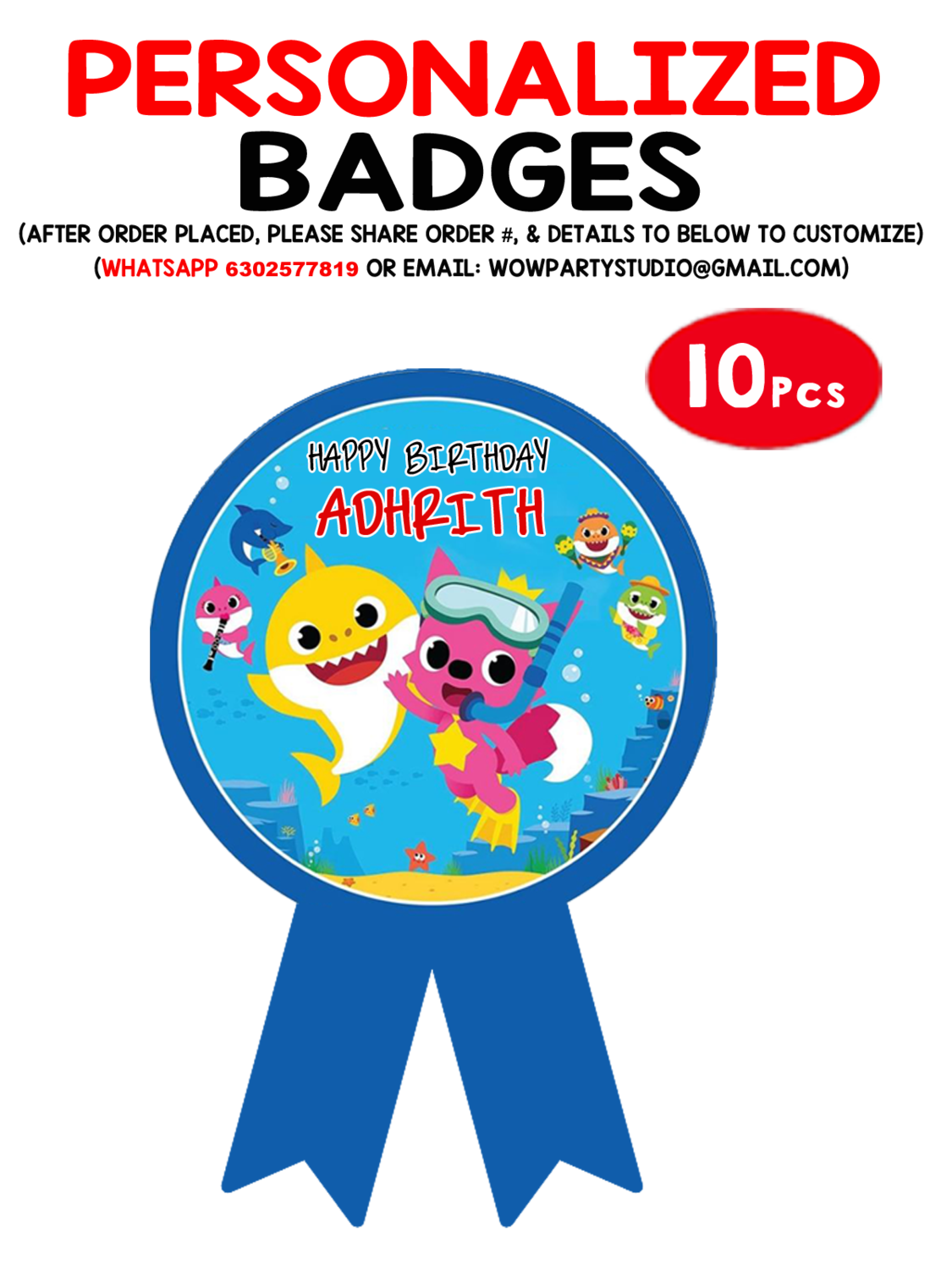 Baby Shark Theme Badges (10 Pcs)