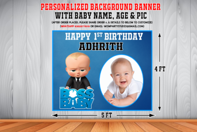 Boss Baby Backdrop / Background Banner With Baby Picture (4ft x 5ft)