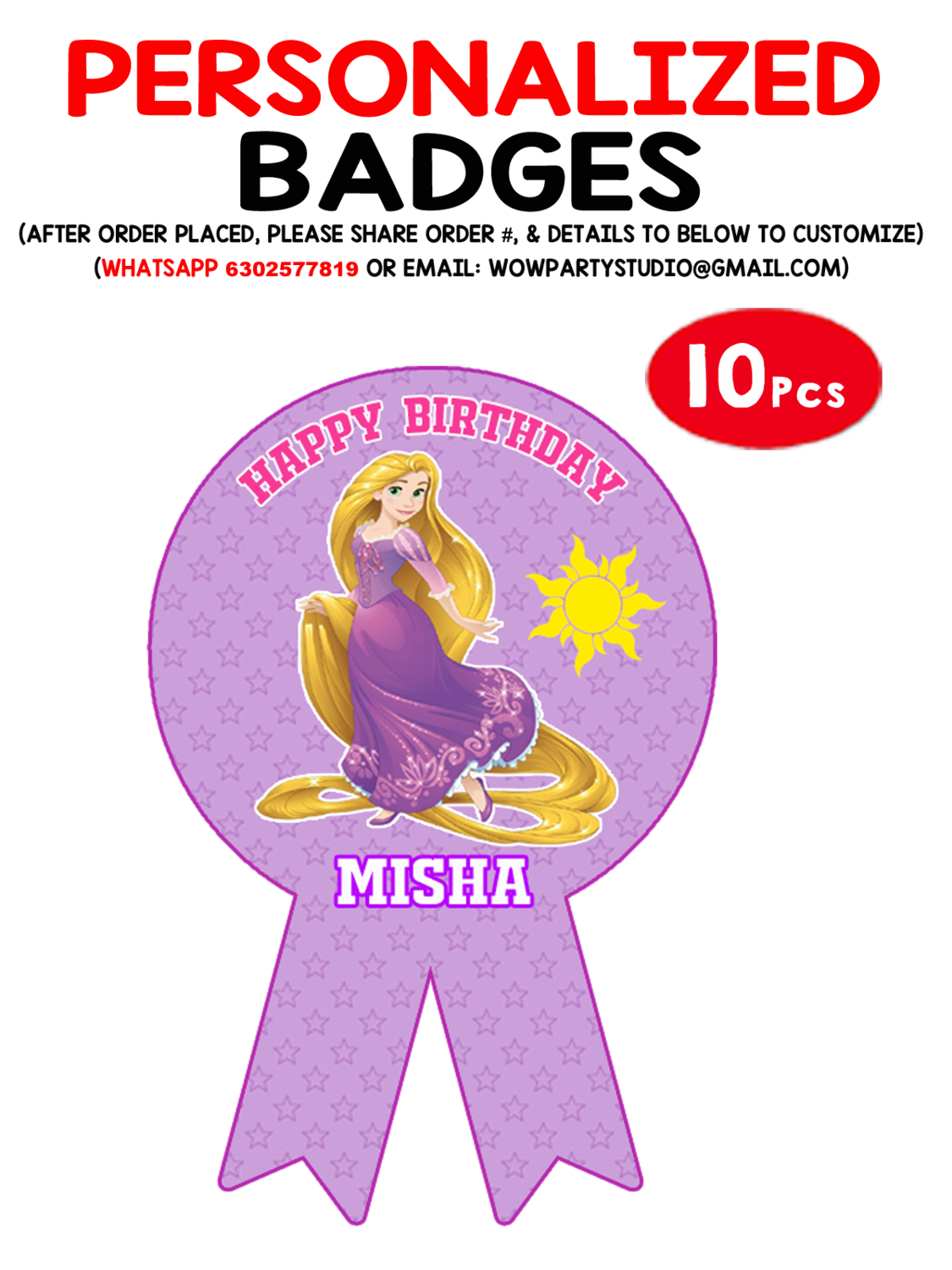 Rapunzel Theme Birthday Badges (10 Pcs)