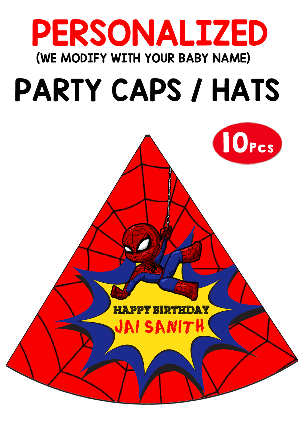 Spiderman - Party Caps / Hats (10 Pcs)