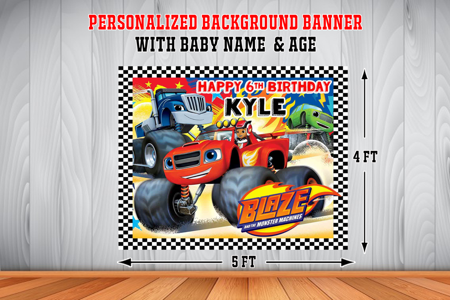 Blaze and the Monster Machine Theme Backdrop / Background Banner (4ft x 5ft)