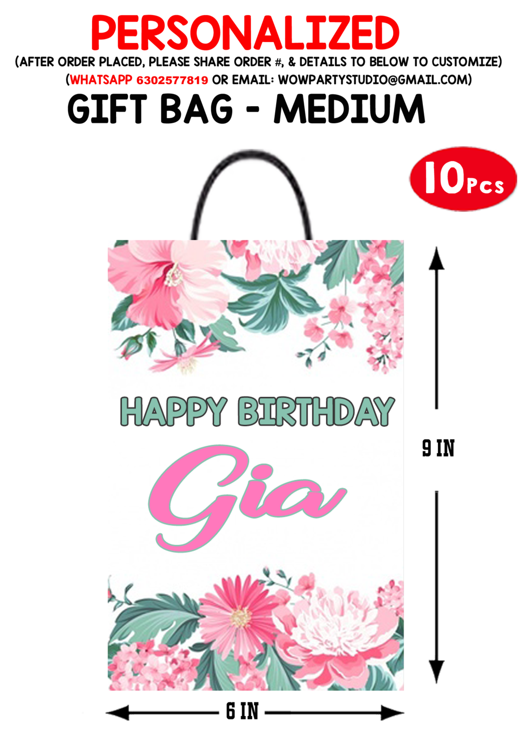 Floral Theme - Gift Bag Medium (10 Pcs)