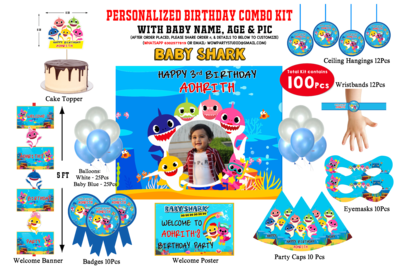 Baby Shark Theme - Birthday Party Combo Kit-100Pcs