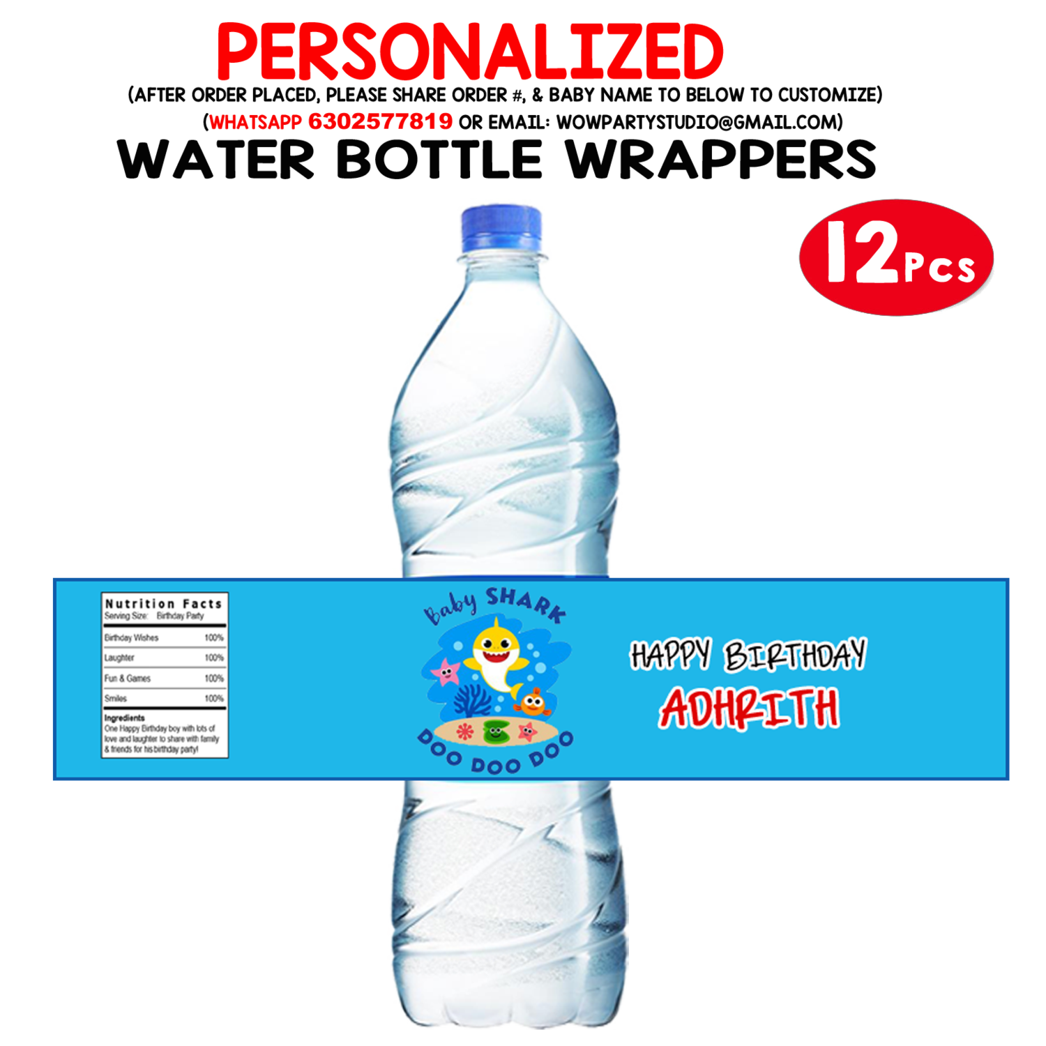 Baby Shark Water Bottle Wrappers (10Pcs)