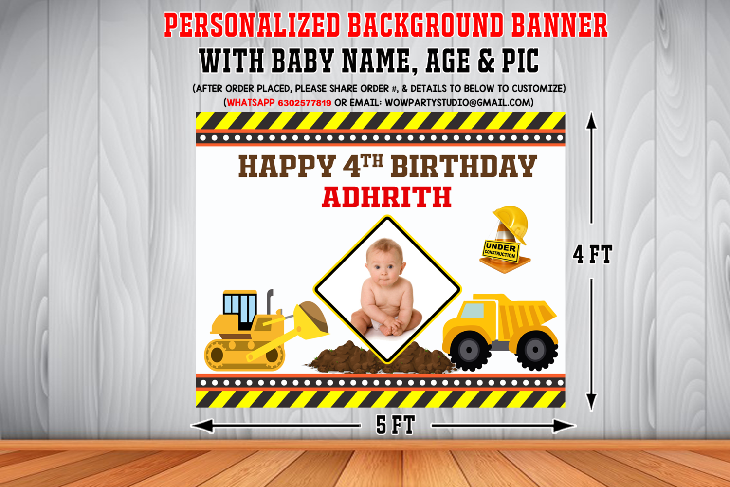 Construction Backdrop / Background Pic Banner (4ft x 5ft)