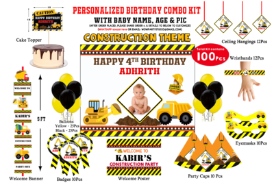 Construction Theme Birthday Party Combo Kit-100 Pcs