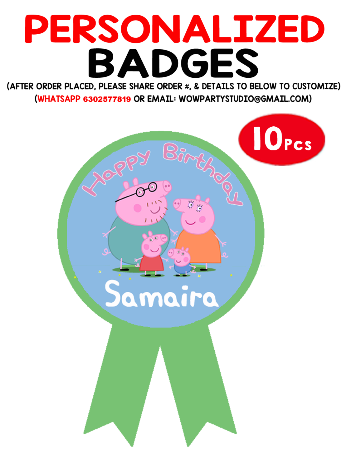 Peppa Pig Theme Birthday Badges (10 Pcs)