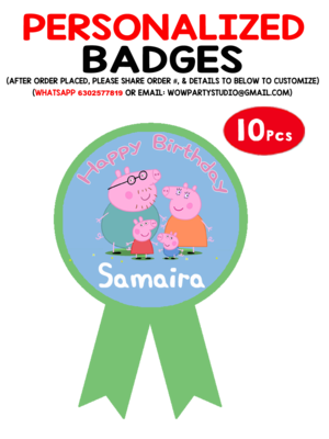 Peppa Pig Theme Birthday Badges (10 Pcs)