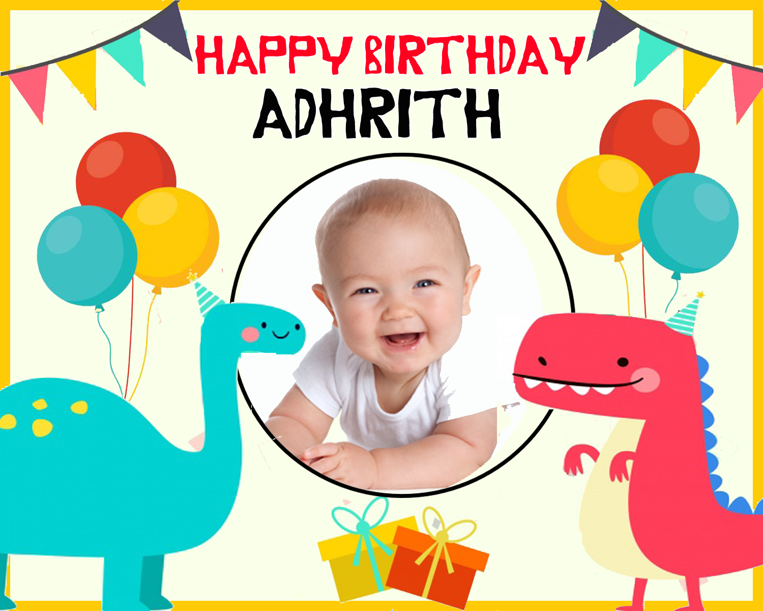 Personalized Dino Birthday Backdrop Banner With Baby Picture (4ft x 5ft)