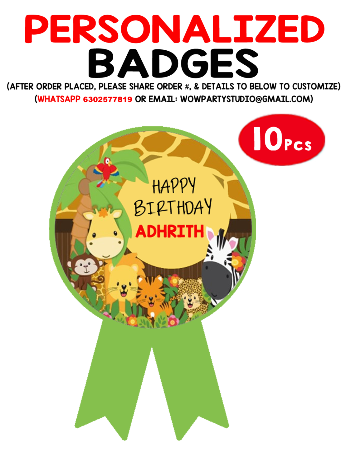 Jungle Theme Birthday Badges (10 Pcs)