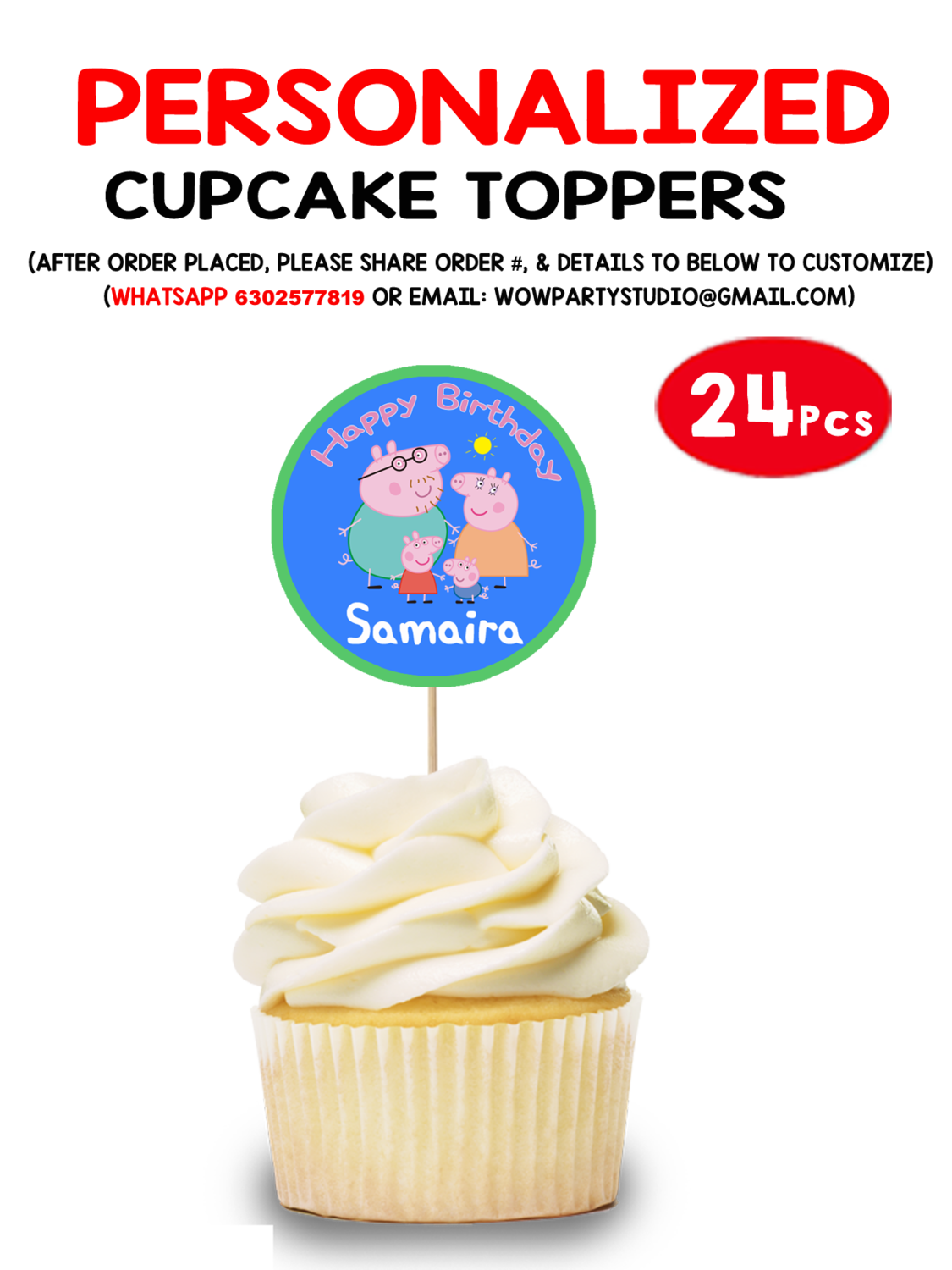 Peppa Pig Cupcake Topper (24 Pcs)