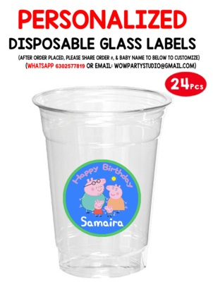 Peppa Pig Plastic /  Mocktail  Disposable Glass Stickers (24 Pcs)