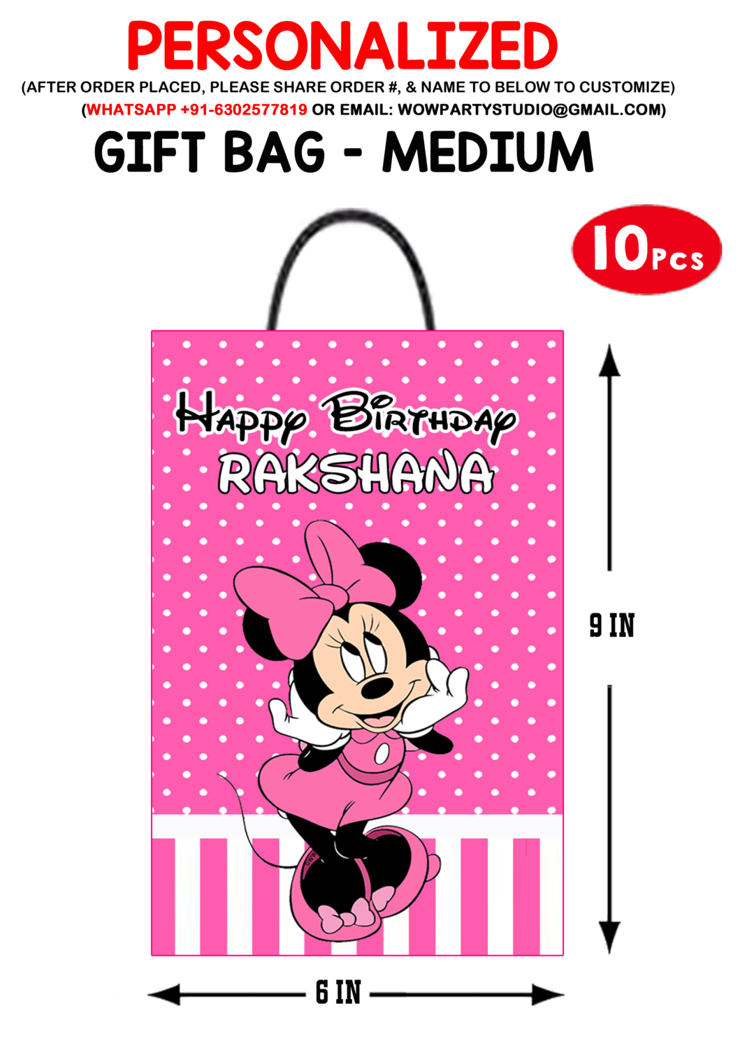 Minnie Mouse Gift Bag - Medium (10 Pcs)