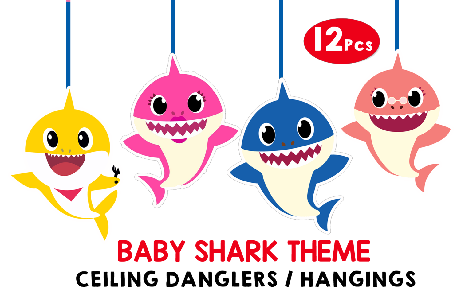 Baby Shark Birthday Ceiling Hangings Danglers 12 Pcs Baby Shark Birthday Ceiling Hangings Danglers 12 Pcs