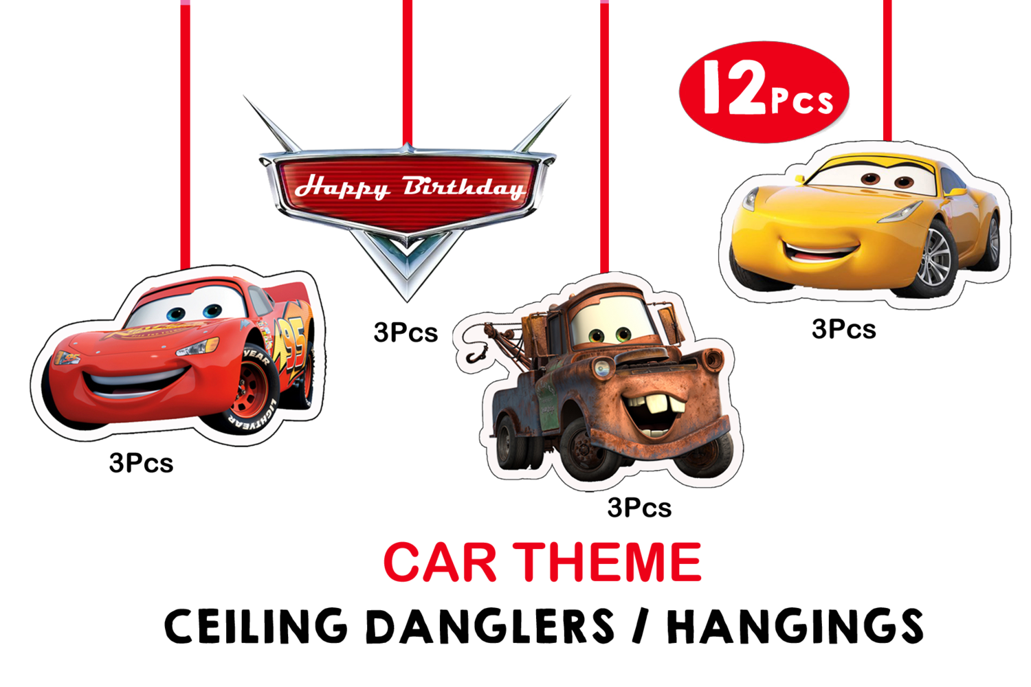 Car Theme Hangings / Danglers (12 Pcs) Non-Customised