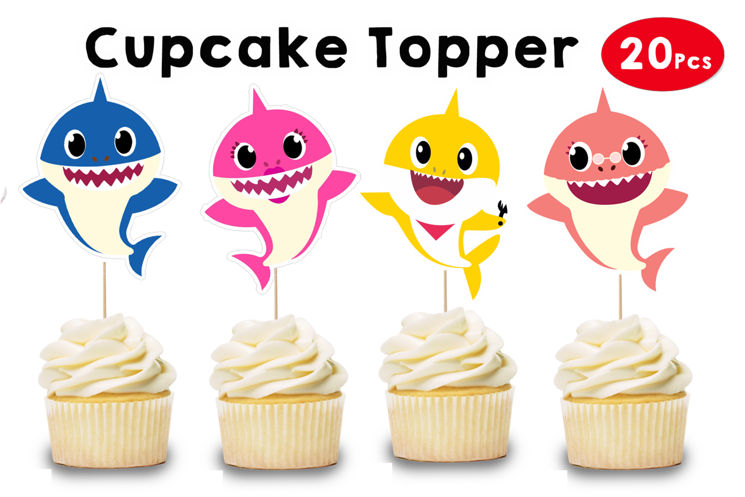 Baby Shark  Theme Cupcake Shape Topper (20 Pcs)