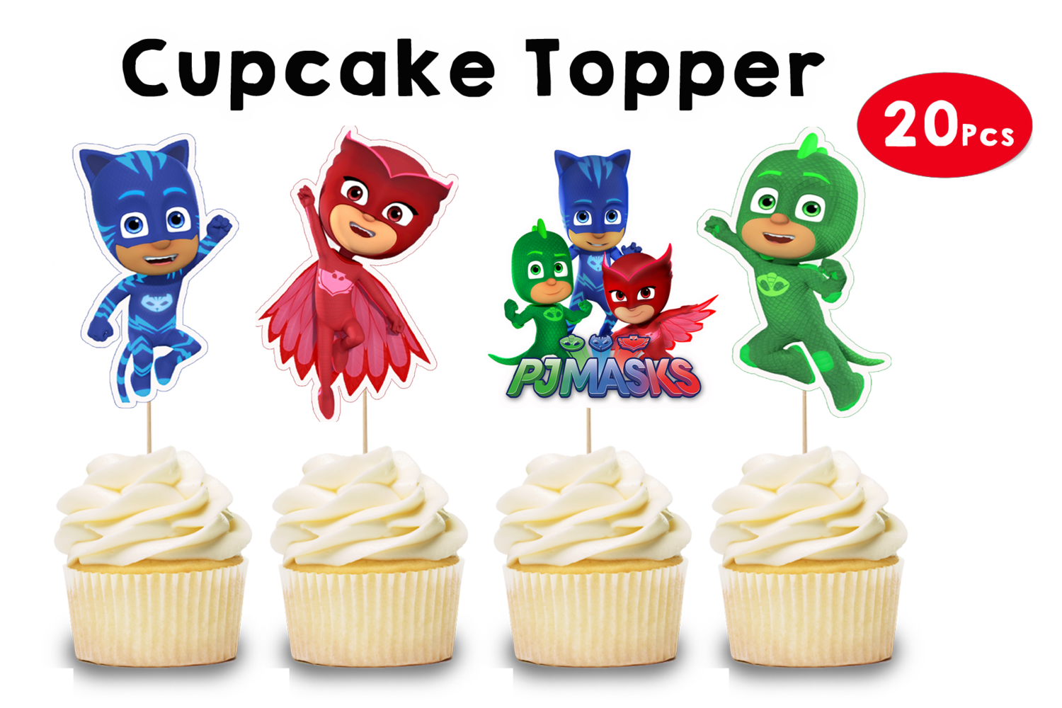 PJ Masks Theme Cupcake Shape Topper (20 Pcs)