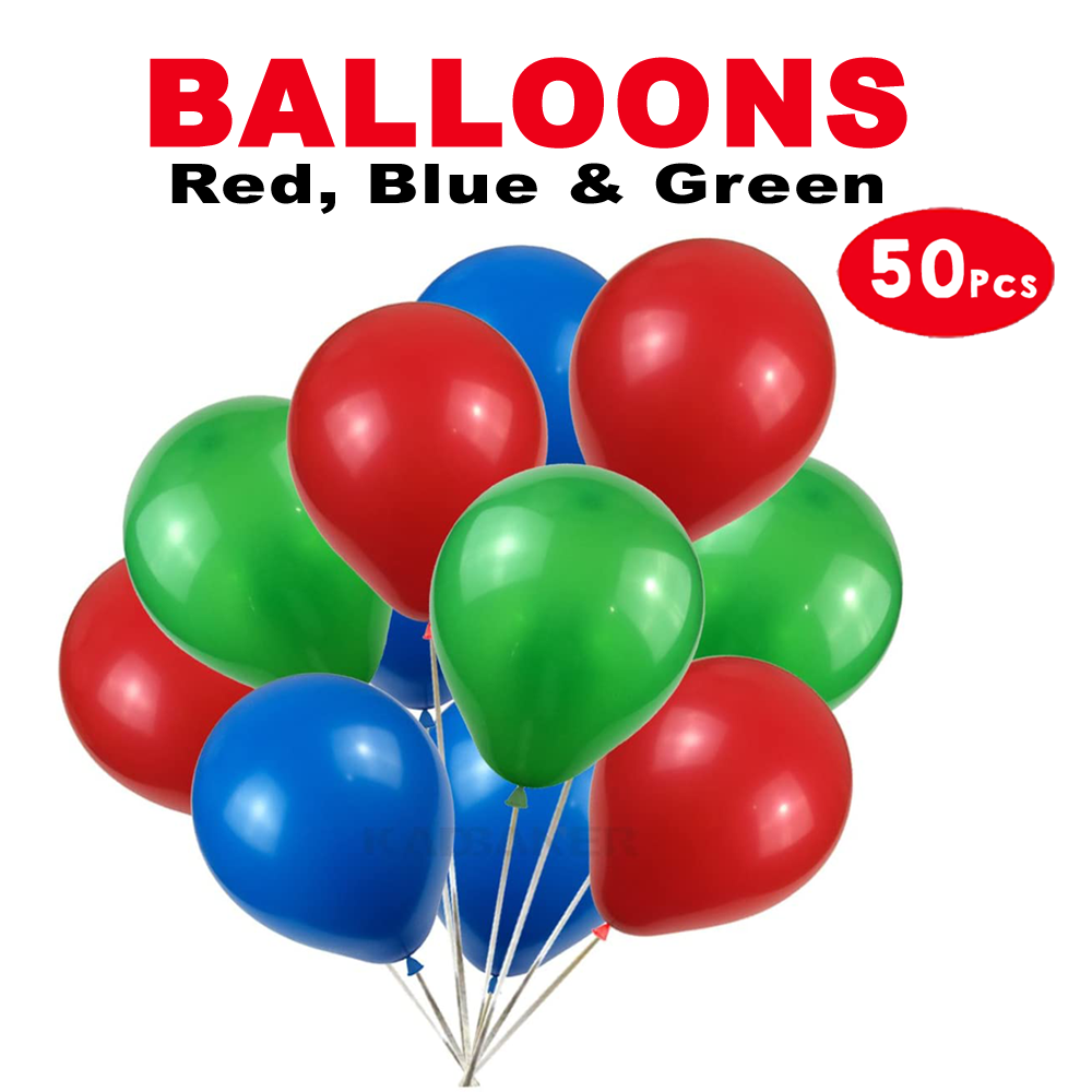 Balloons Red, Blue, Green - 50Pcs