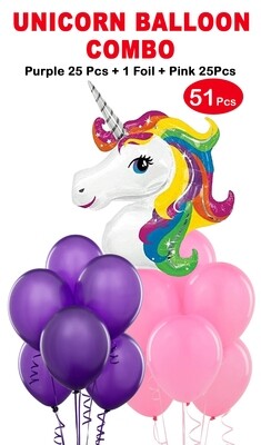 Unicorn Theme Foil Balloon Combo- 51 Pcs