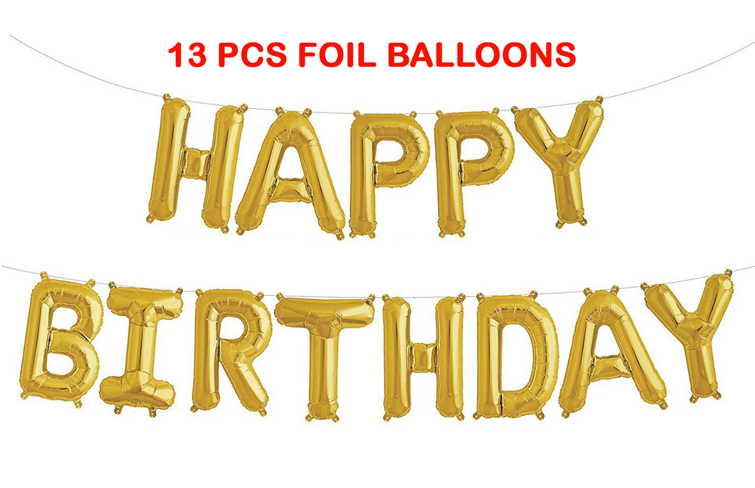 Happy Birthday Foil Balloons - Gold (13 Letters)