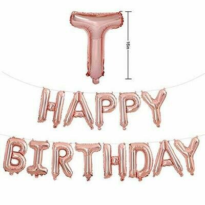 Happy Birthday Foil Balloons  - Rose Gold (13 Letters)