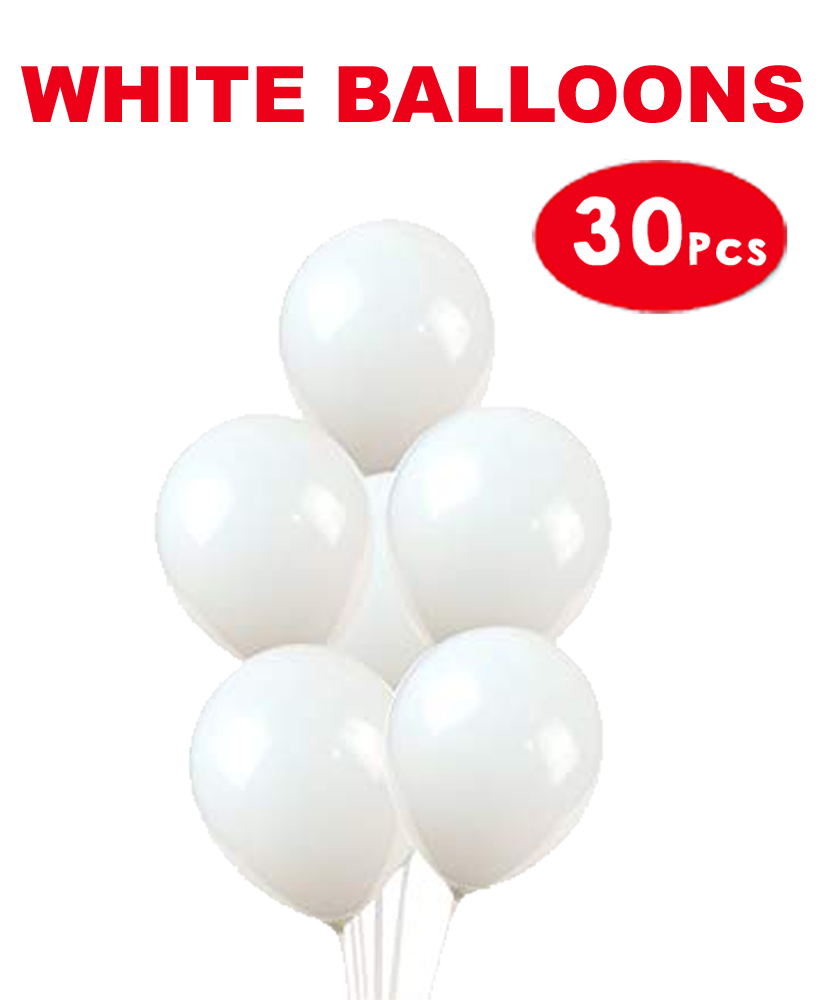 White Latex Balloons - 30Pcs