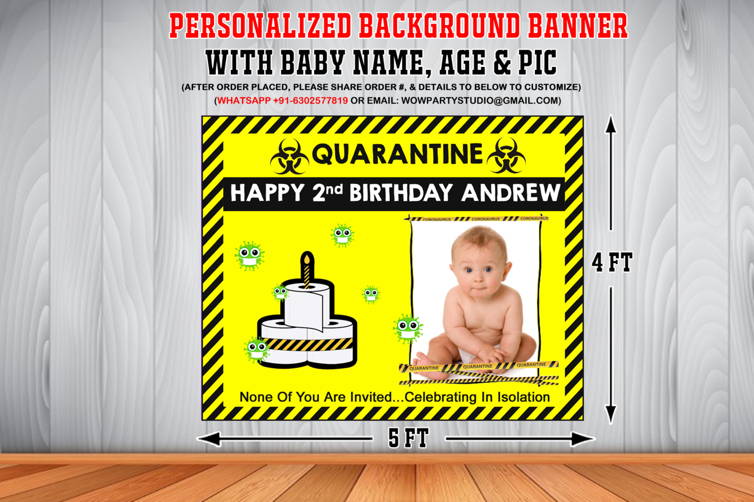 Quarantine Backdrop / Background Banner With Baby Picture  (4ft x 5ft)