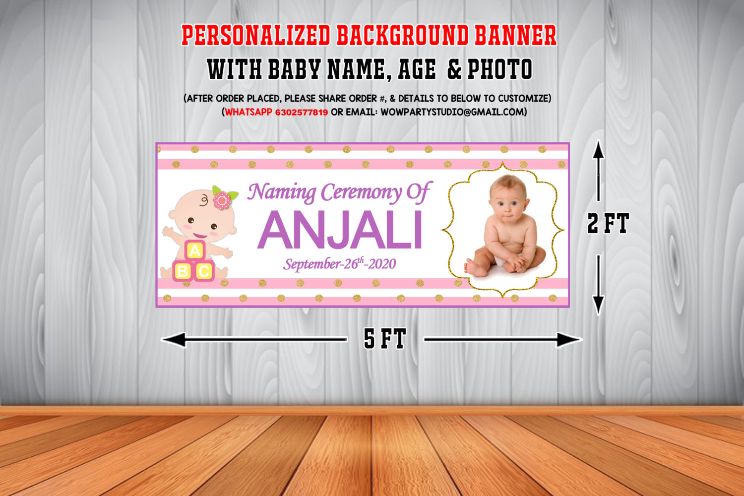 Naming Ceremony Backdrop / Background Banner - Girl (2ft x 5ft)