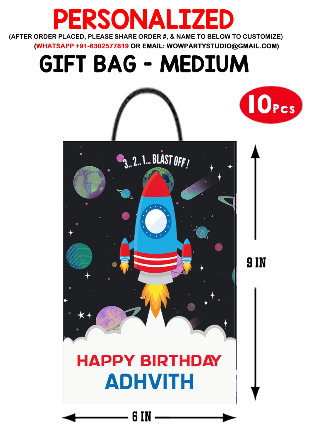Personalized Space Theme Birthday Party Return Gift Bag (10Pcs)