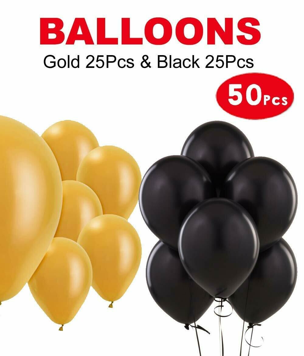 Balloons Black &amp; Gold - 50Pcs