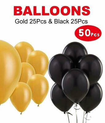 Balloons Black & Gold - 50Pcs