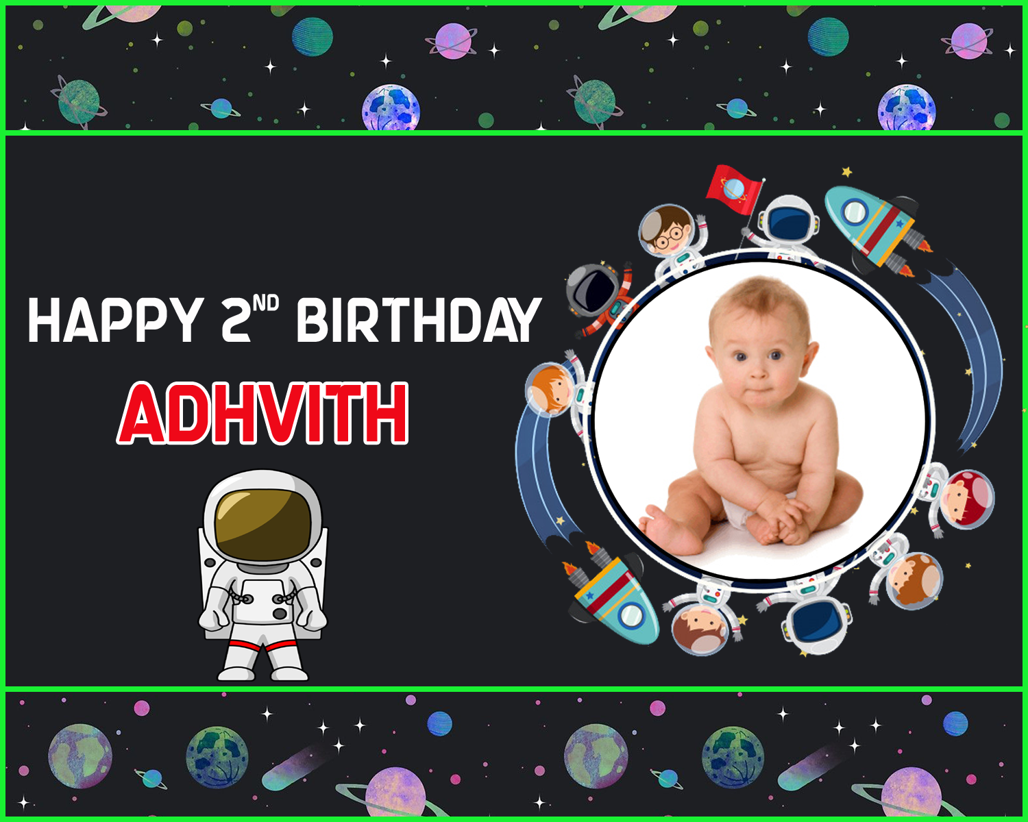 Space Backdrop / Background Banner With Baby Picture  (4ft x 5ft)